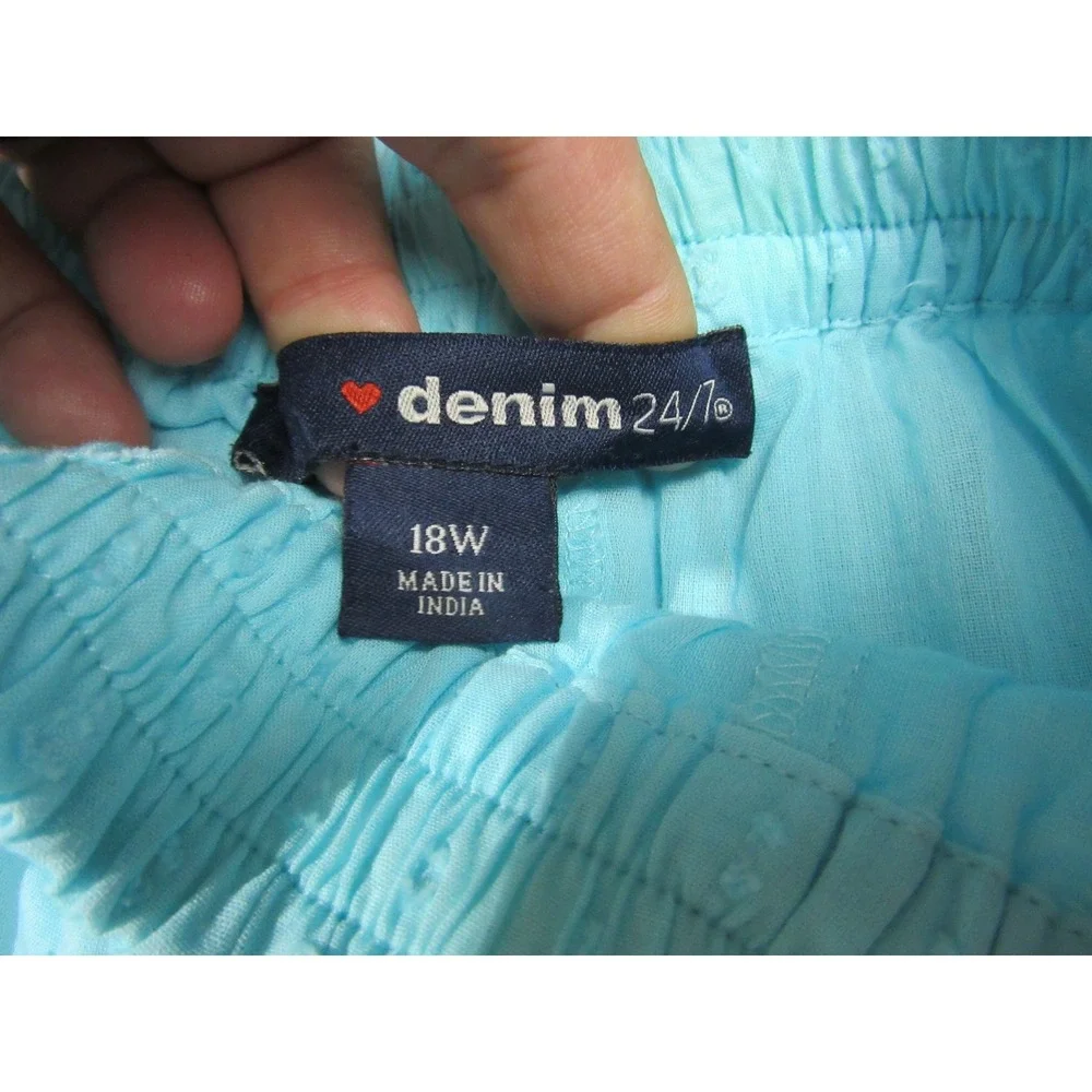 Denim 24/7 Midi Skirt Womens 18W Aqua Blue Swiss Dot Lace Trim Boho Western
